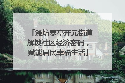 潍坊寒亭开元街道解锁社区经济密码，赋能居民幸福生活